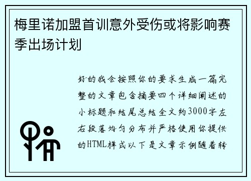 梅里诺加盟首训意外受伤或将影响赛季出场计划